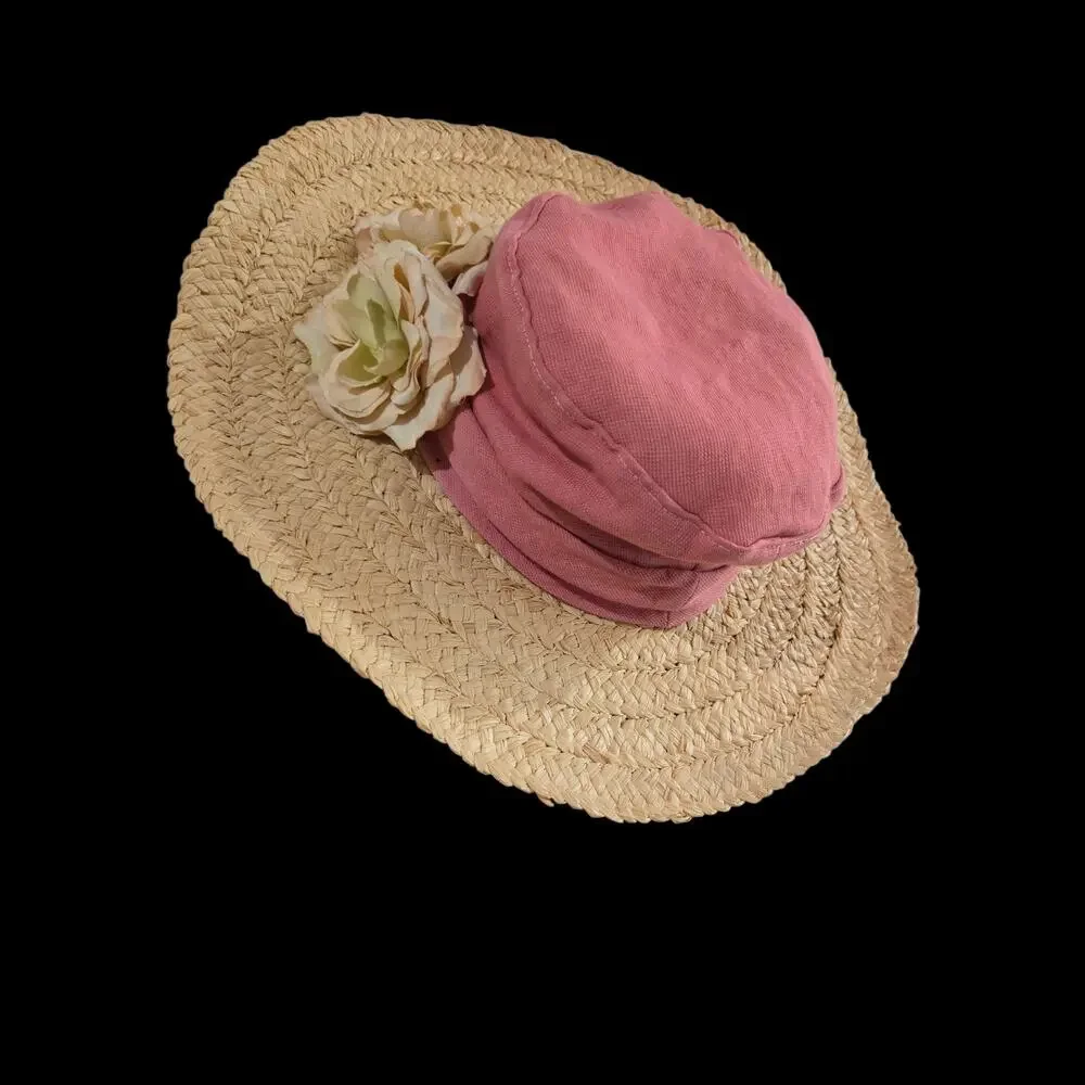 Vintage Hoodlums Ltd Floppy Sun Hat Pink Flowers Straw Brim Cottagecore One Size - Picture 15 of 16